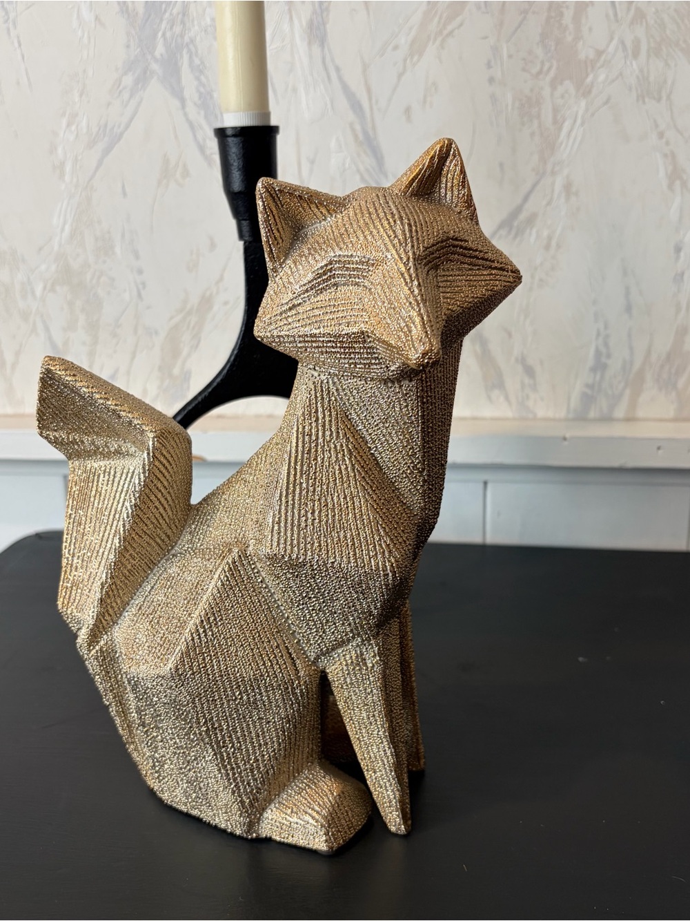Modern abstract ceramic fox figurine with a textured, beaded finish